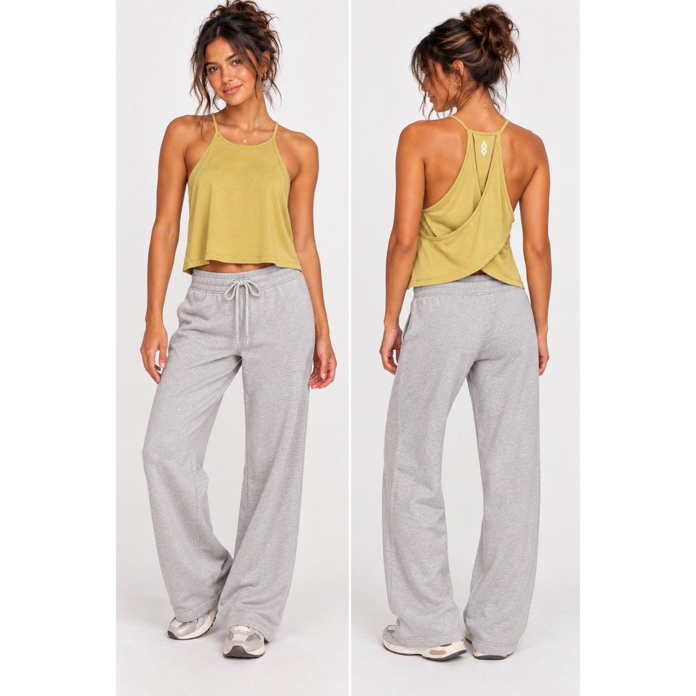 Free People Movement Tank Small Mustard Yellow Open Back Tulip Hem Yoga Boho